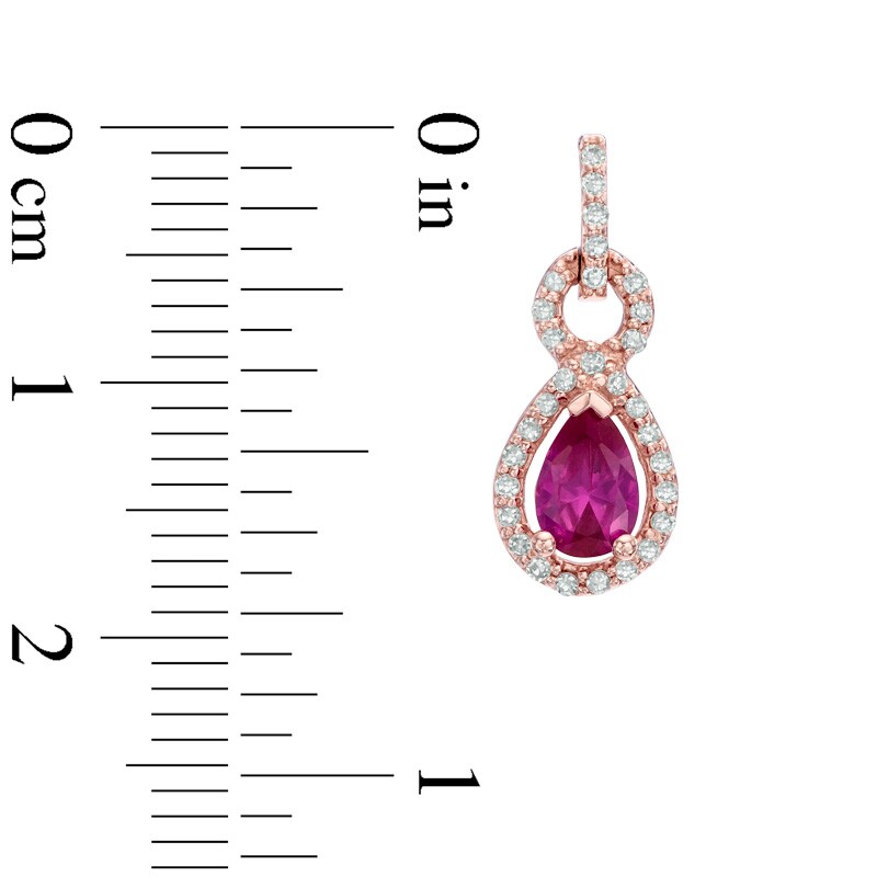 Main Image 2 of Pear-Shaped Lab-Created Ruby and Diamond Accent Frame Loop Earrings in 10K Rose Gold