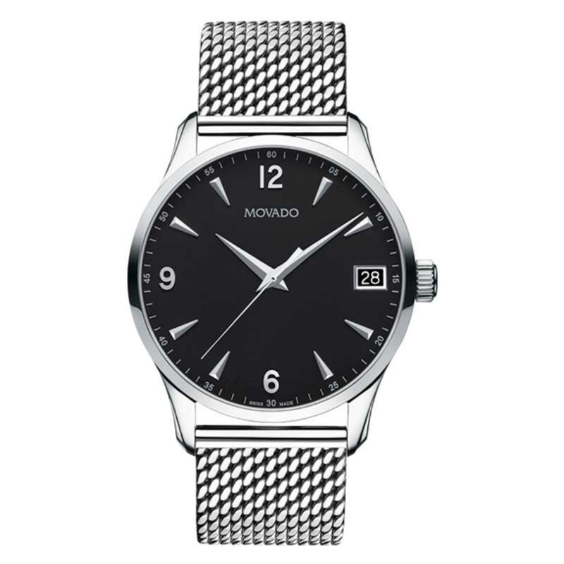 Main Image 1 of Men's Movado Circa Mesh Watch with Black Dial (Model: 0606802)