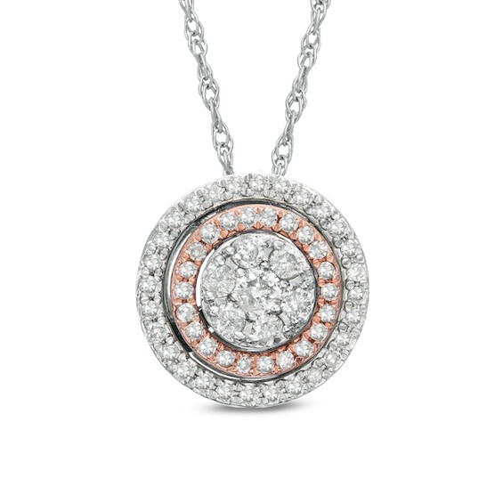 1/4 CT. T.w. Diamond Cluster Double Frame Pendant in 10K Two-Tone Gold