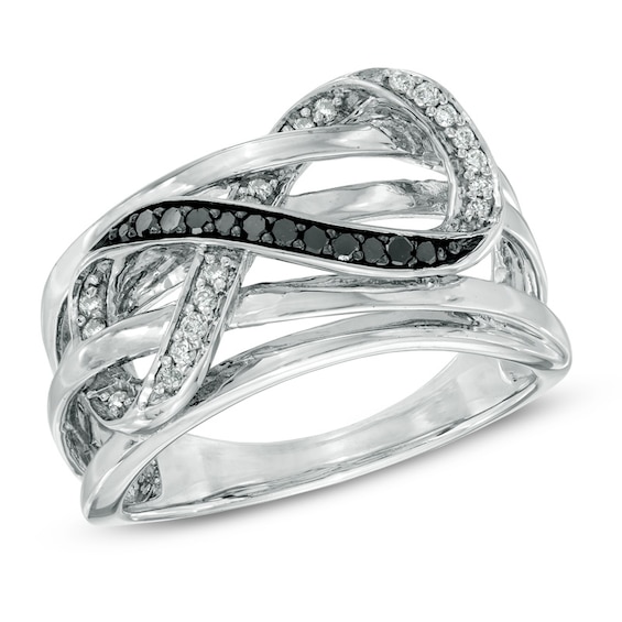 1/5 CT. T.w. Enhanced Black and White Diamond Layered Infinity Ring in Sterling Silver