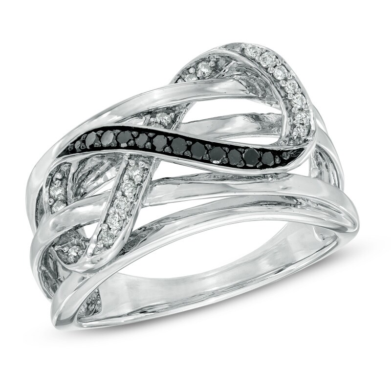 Main Image 1 of 1/5 CT. T.W. Enhanced Black and White Diamond Layered Infinity Ring in Sterling Silver