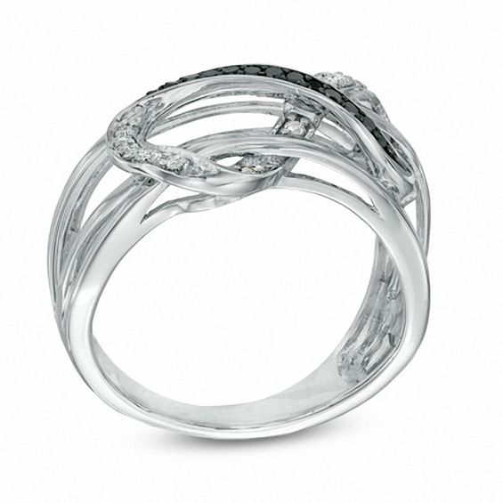 1/5 CT. T.w. Enhanced Black and White Diamond Layered Infinity Ring in Sterling Silver