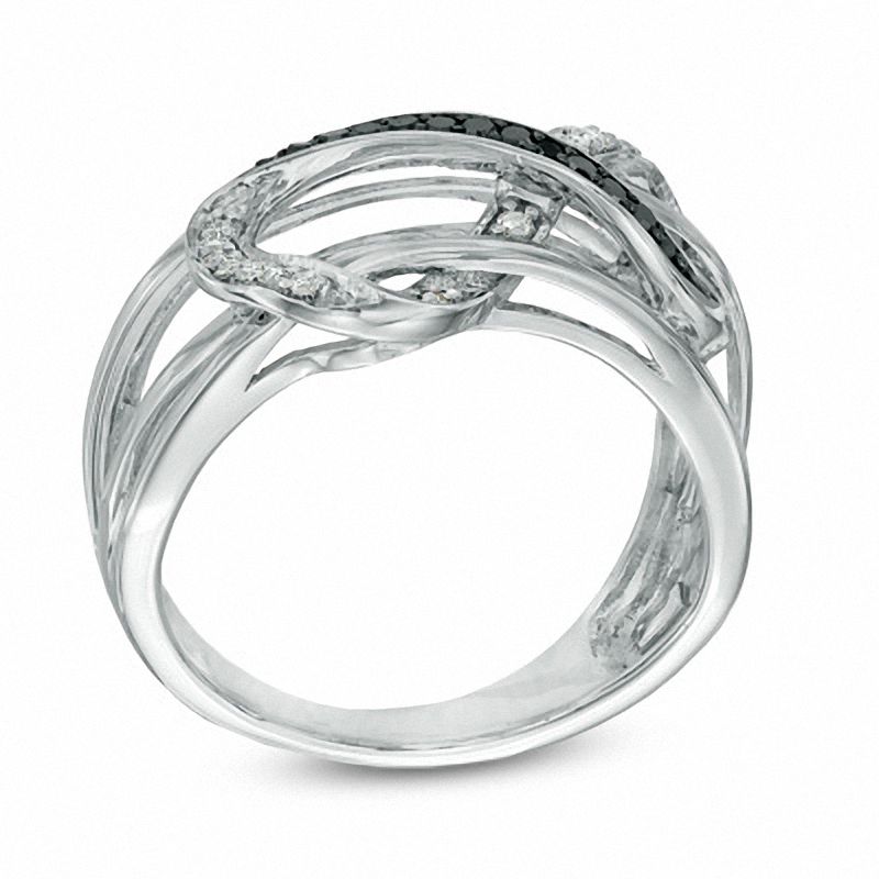 Main Image 2 of 1/5 CT. T.W. Enhanced Black and White Diamond Layered Infinity Ring in Sterling Silver