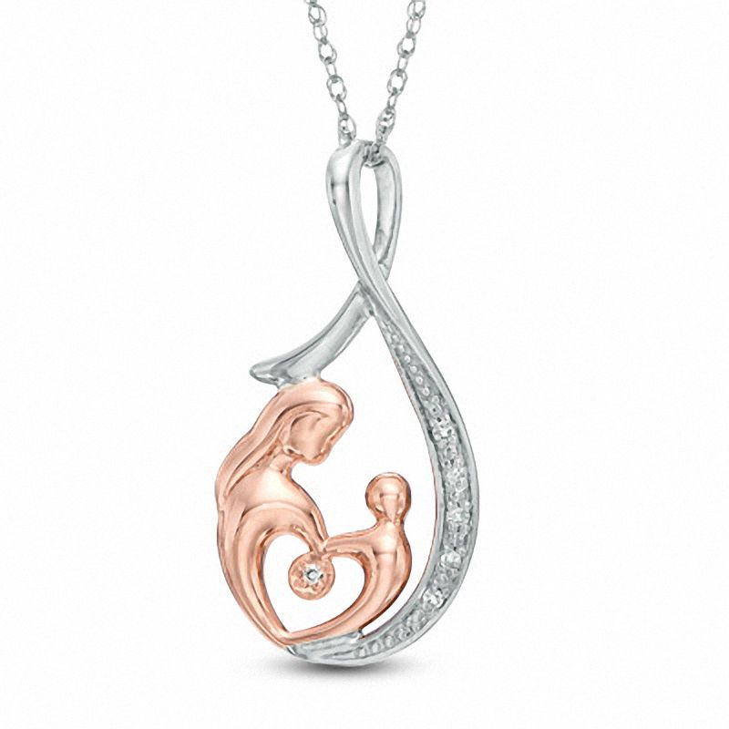 Main Image 1 of Diamond Accent Motherly Love Infinity Pendant in 10K Two-Tone Gold