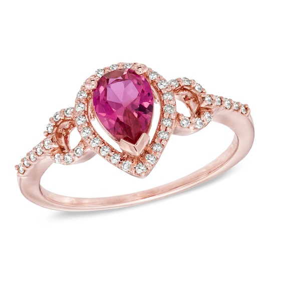 Pear-Shaped Lab-Created Ruby and Diamond Accent Frame Loop Ring in 10K Rose Gold