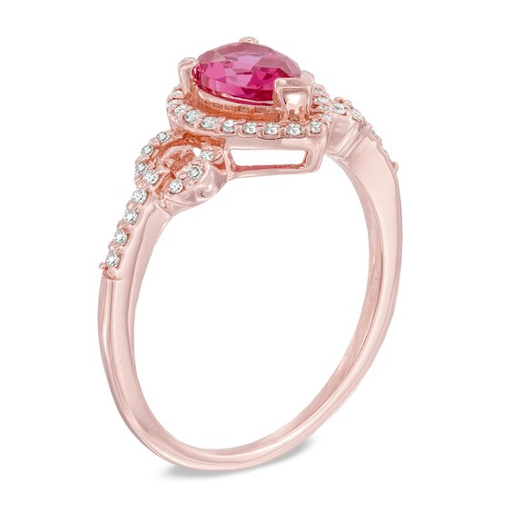 Pear-Shaped Lab-Created Ruby and Diamond Accent Frame Loop Ring in 10K Rose Gold