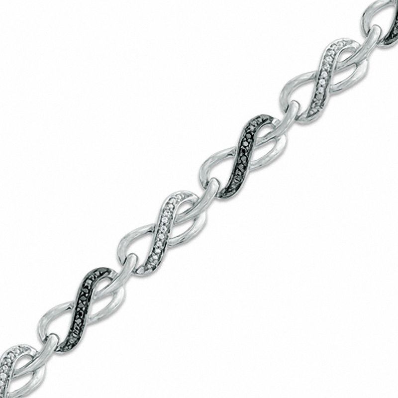 Main Image 1 of 1/5 CT. T.W. Enhanced Black and White Diamond Infinity Bracelet in Sterling Silver - 7.25"