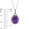 Thumbnail Image 1 of Oval Amethyst, Lab-Created Pink Sapphire and Diamond Accent Frame Buckle Pendant in Sterling Silver