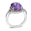 Thumbnail Image 1 of Oval Amethyst, Lab-Created Pink Sapphire and Diamond Accent Frame Buckle Ring in Sterling Silver