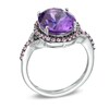 Thumbnail Image 1 of Oval Amethyst, Lab-Created Pink Sapphire and Diamond Accent Frame Buckle Ring in Sterling Silver