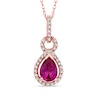 Thumbnail Image 1 of Pear-Shaped Lab-Created Ruby and Diamond Loop Pendant in 10K Rose Gold