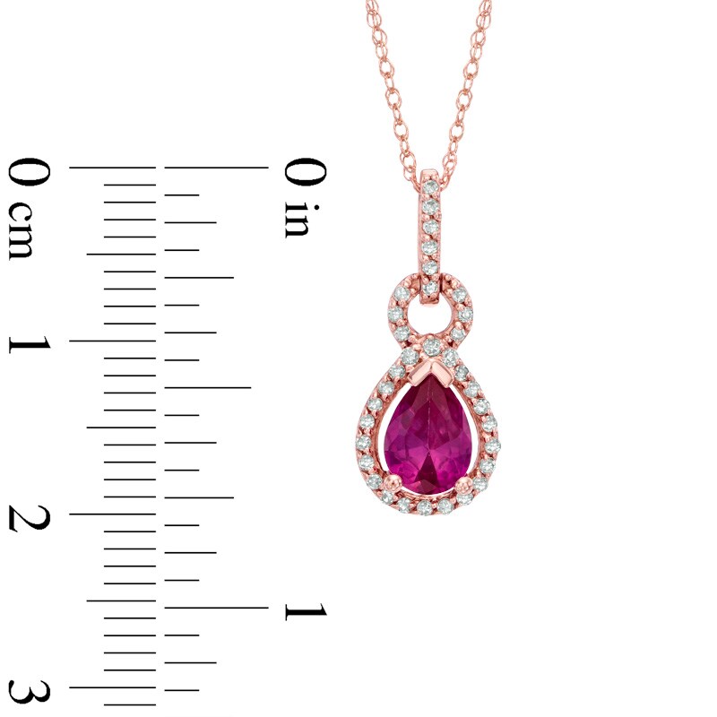 Main Image 2 of Pear-Shaped Lab-Created Ruby and Diamond Loop Pendant in 10K Rose Gold