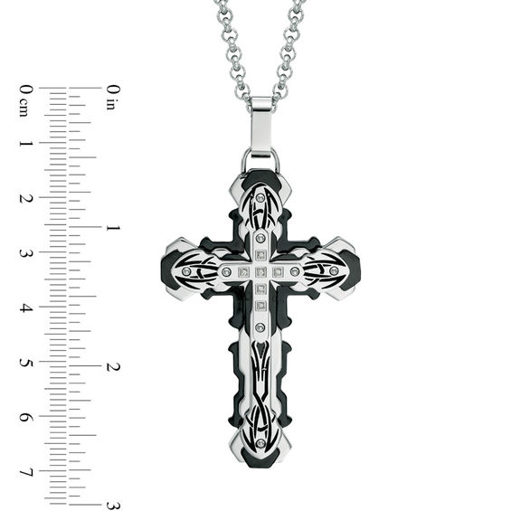 Zales Men's Black Diamond Accent Tribal Cross Pendant in Two-Tone