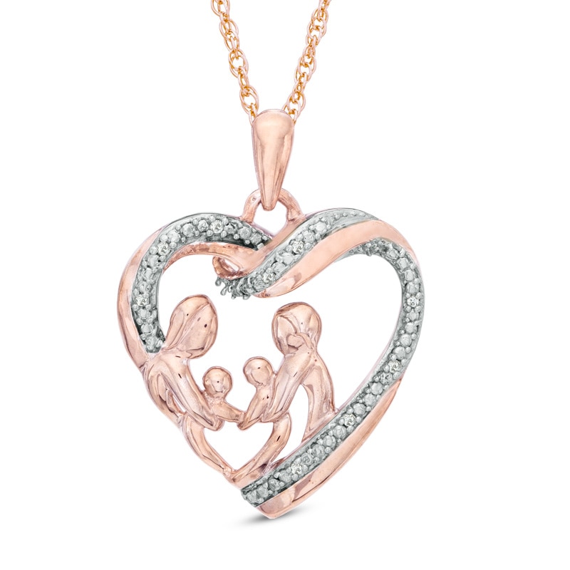 Diamond Accent Family Love Heart Pendant in 10K Rose Gold