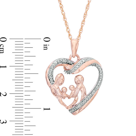 Diamond Accent Family Love Heart Pendant in 10K Rose Gold