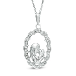 1/10 CT. T.W. Diamond Motherly Love Scallop Oval Pendant in 10K White Gold