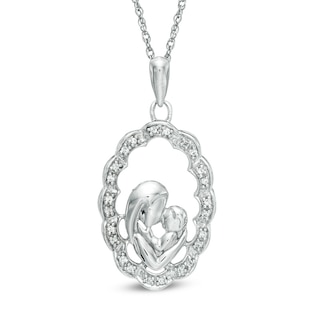 1/10 CT. T.W. Diamond Motherly Love Scallop Oval Pendant in 10K White Gold