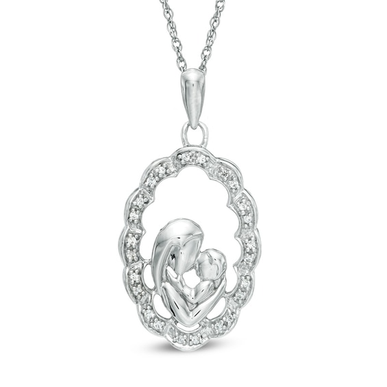 1/10 CT. T.w. Diamond Motherly Love Scallop Oval Pendant in 10K White Gold