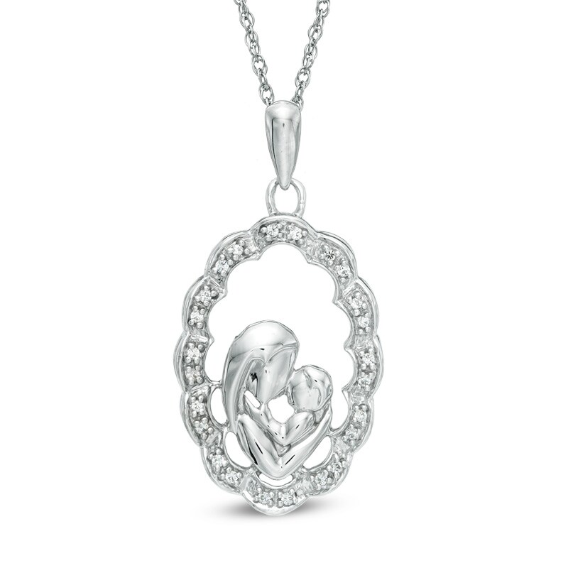 Main Image 1 of 1/10 CT. T.W. Diamond Motherly Love Scallop Oval Pendant in 10K White Gold