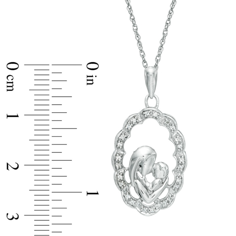 Main Image 2 of 1/10 CT. T.W. Diamond Motherly Love Scallop Oval Pendant in 10K White Gold