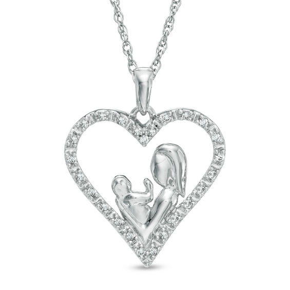 1/10 CT. T.w. Diamond Motherly Love Heart Pendant in 10K White Gold