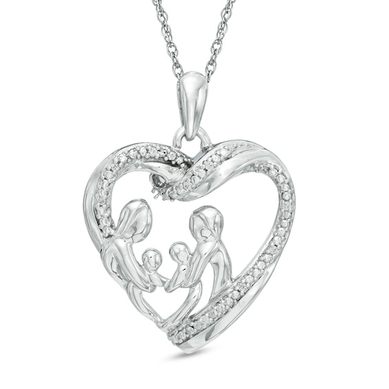 Diamond Accent Family Love Heart Pendant in 10K White Gold