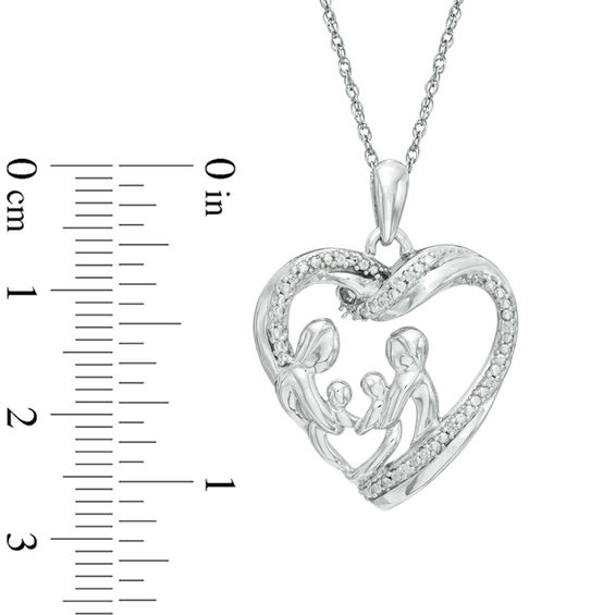Diamond Accent Family Love Heart Pendant in 10K White Gold
