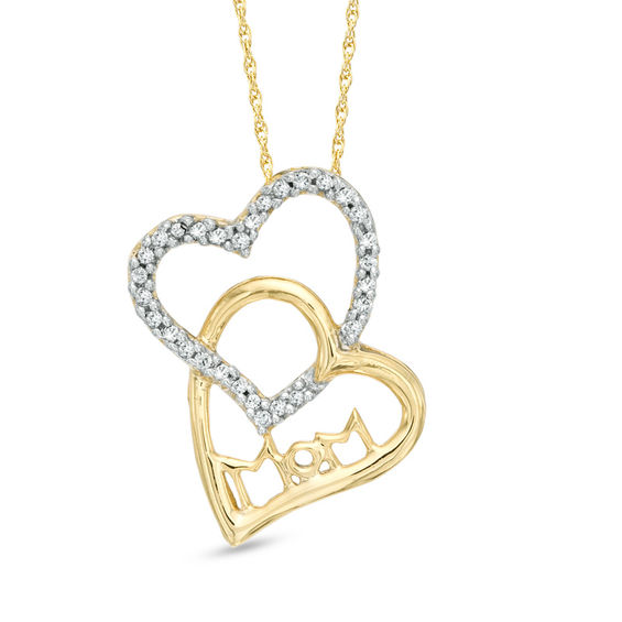 1/10 CT. T.w. Diamond Double Heart Mom Pendant in 10K Gold