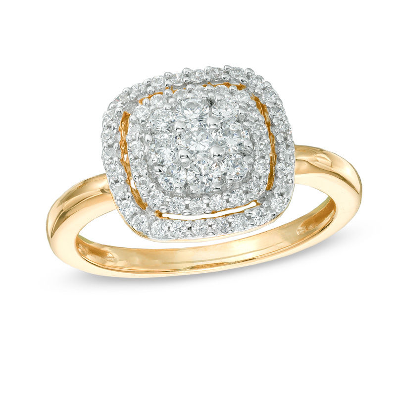 1/2 CT. T.W. Diamond Cluster Frame Ring in 10K Gold | Online Exclusives ...