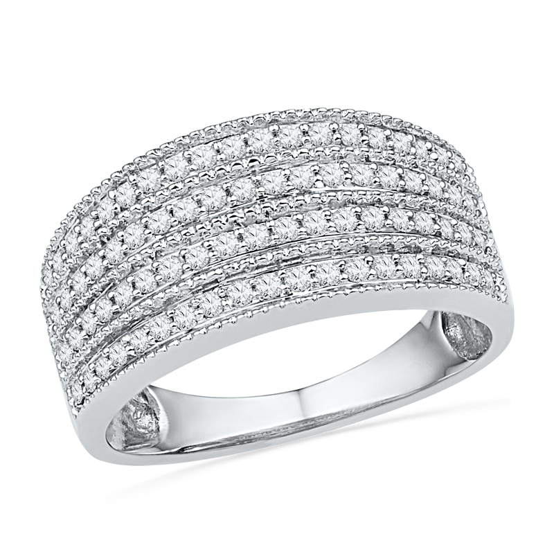 Main Image 1 of 1/2 CT. T.W. Diamond Multi-Row Band in 10K White Gold