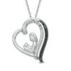 Thumbnail Image 1 of 1/10 CT. T.W. Enhanced Black and White Diamond Motherly Love Tilted Heart Pendant in Sterling Silver