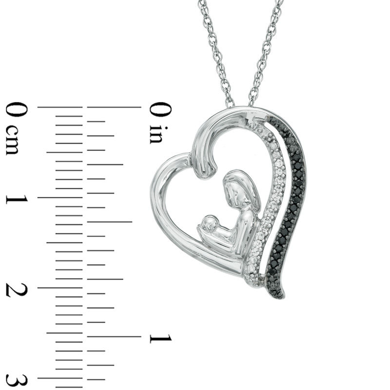 1/10 CT. T.W. Enhanced Black and White Diamond Motherly Love Tilted Heart Pendant in Sterling Silver
