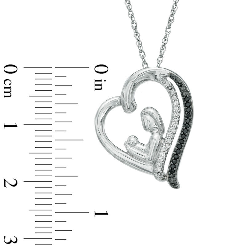 Main Image 2 of 1/10 CT. T.W. Enhanced Black and White Diamond Motherly Love Tilted Heart Pendant in Sterling Silver