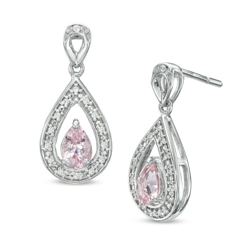 Pear-Shaped Morganite and 1/10 CT. T.W. Diamond Drop Earrings in 10K White Gold