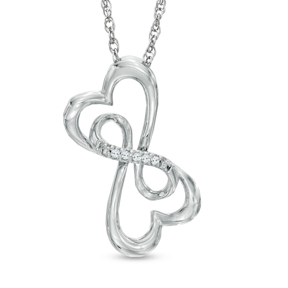 Diamond Accent Double Loop Heart Pendant in Sterling Silver