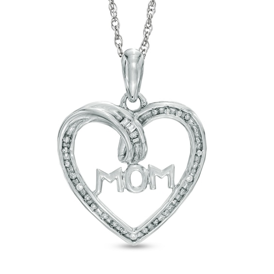 Diamond Accent Mom Heart Pendant in Sterling Silver