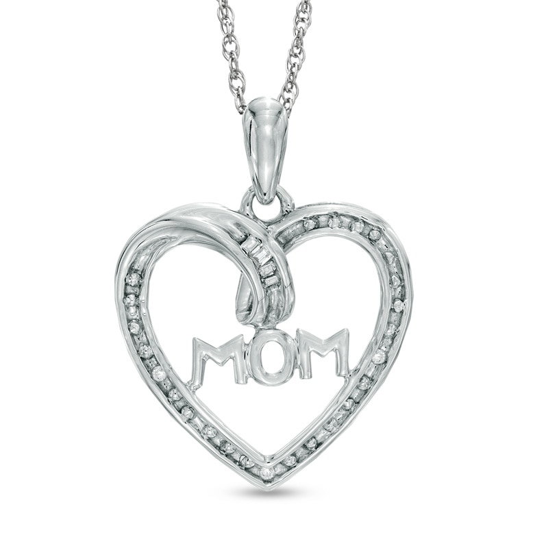 Diamond Accent "MOM" Heart Pendant in Sterling Silver