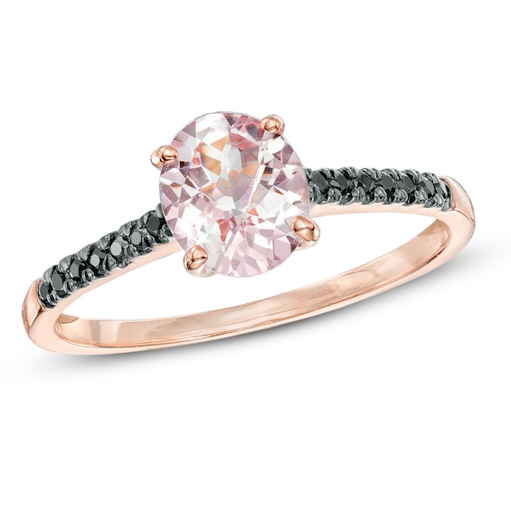Oval Morganite and Black Diamond Accent Ring in 10K Rose Gold