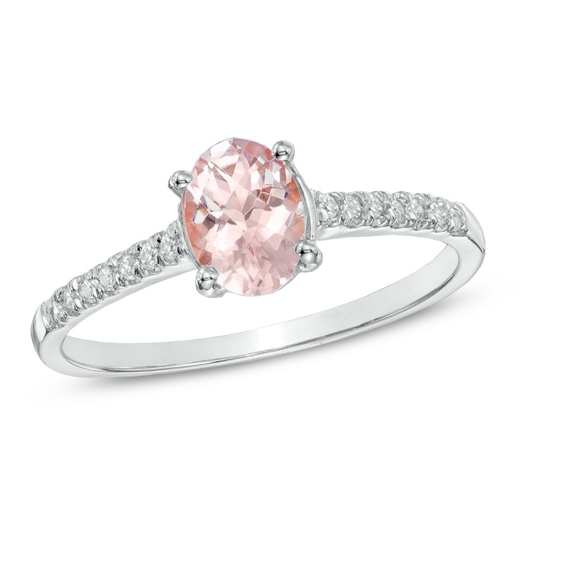 Main Image 1 of Oval Morganite and Diamond Accent Ring in 10K White Gold
