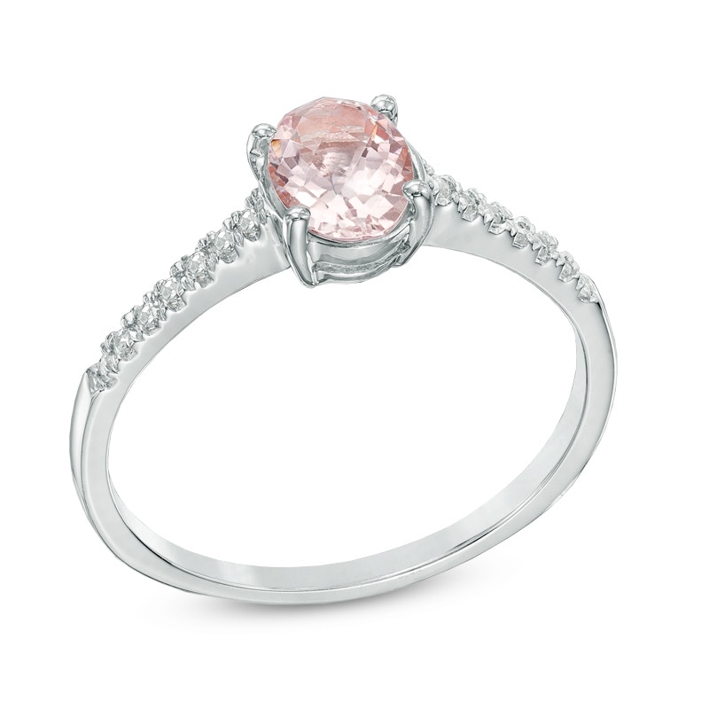 Oval Morganite and Diamond Accent Ring in 10K White Gold