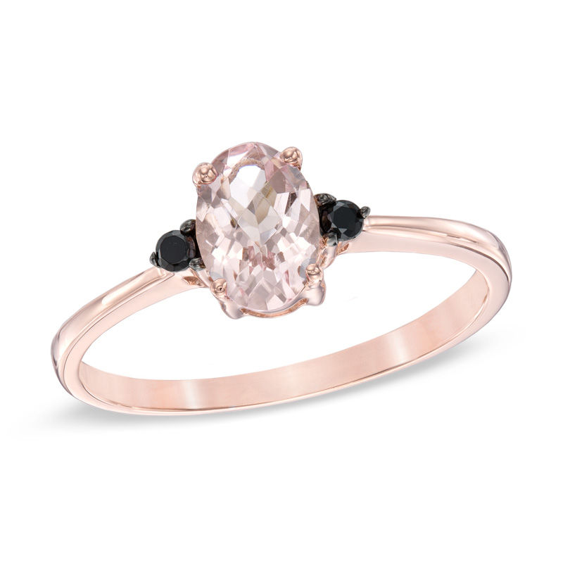 Oval Morganite and Black Diamond Accent Ring in 10K Rose Gold