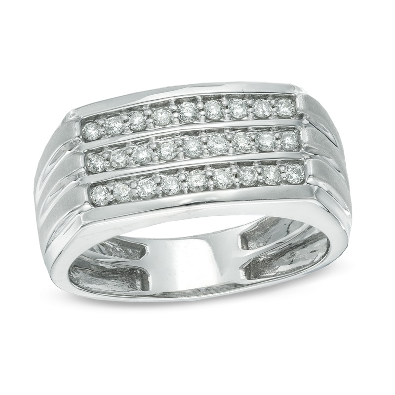 Main Image 1 of Men's 1/2 CT. T.W. Diamond Three Row Ring in 10K White Gold