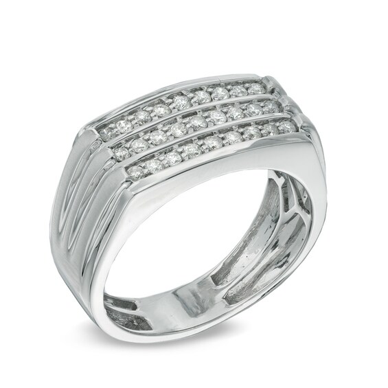 1/2 CT. T.w. Diamond Three Row Ring in 10K White Gold
