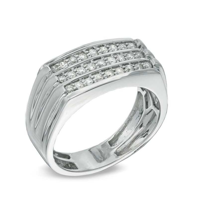 Main Image 2 of Men's 1/2 CT. T.W. Diamond Three Row Ring in 10K White Gold