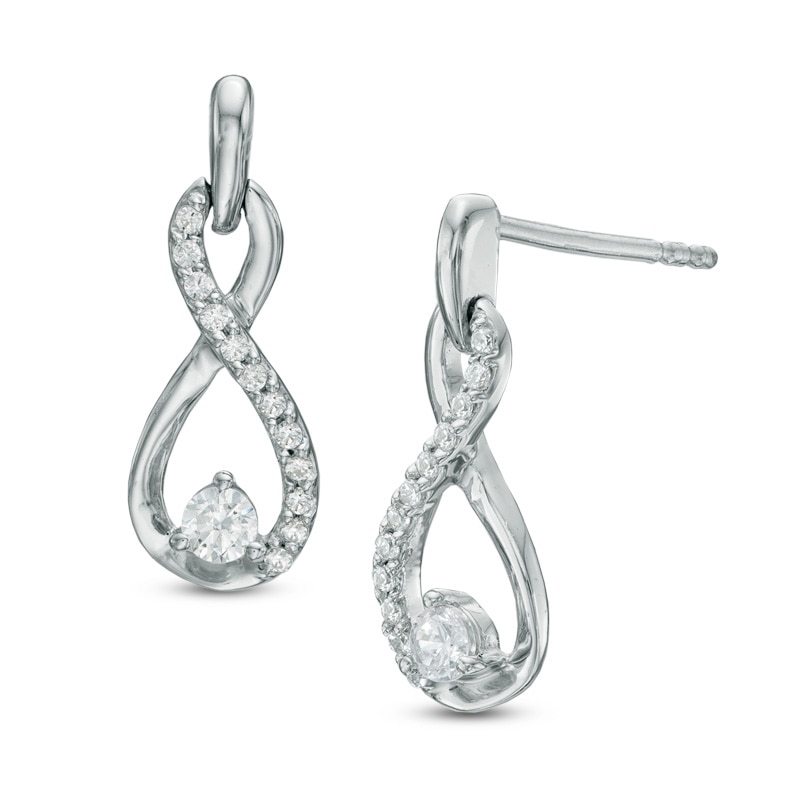 Main Image 1 of 1/5 CT. T.W. Diamond Infinity Drop Earrings in 10K White Gold