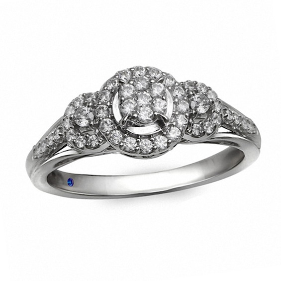 Cherished Promise Collectionâ¢ 1/3 CT. T.w. Diamond Three Stone Frame Promise Ring in 10K White Gold