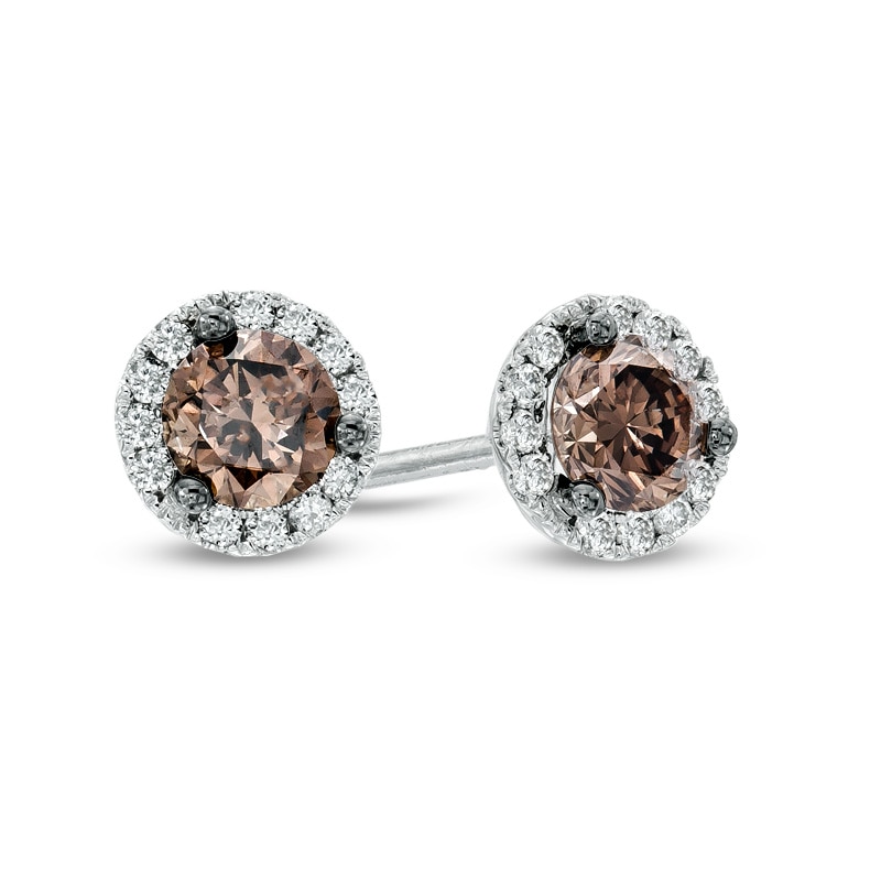 1 CT. T.W. Champagne and White Diamond Frame Stud Earrings in 14K White Gold