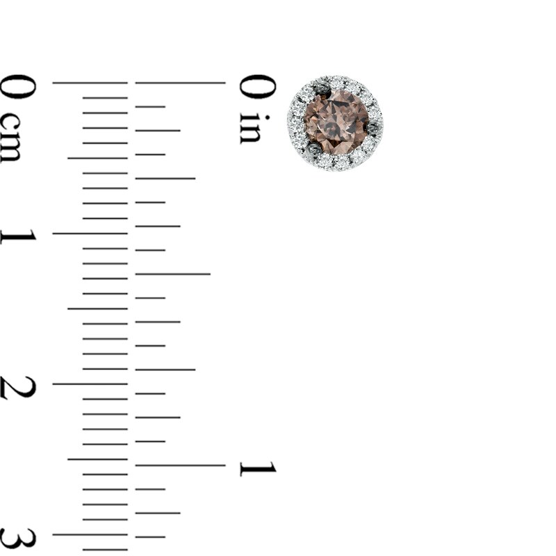 Main Image 2 of 1 CT. T.W. Champagne and White Diamond Frame Stud Earrings in 14K White Gold