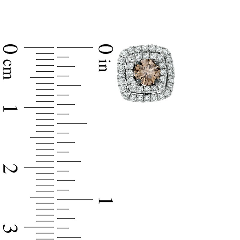 Main Image 2 of 1 CT. T.W. Champagne and White Diamond Double Cushion Frame Stud Earrings in 14K Two-Tone Gold