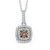 Thumbnail Image 0 of 5/8 CT. T.W. Champagne and White Diamond Double Square Frame Pendant in 14K Two-Tone Gold